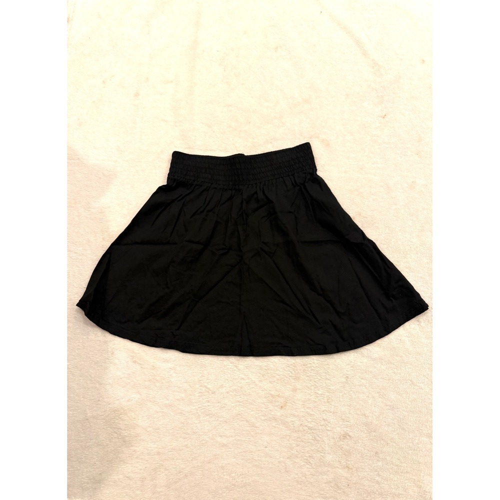 Frenchi‎ Black Smocked Waist Skater Mini Skirt Womens Medium Rayon A-Line Solid